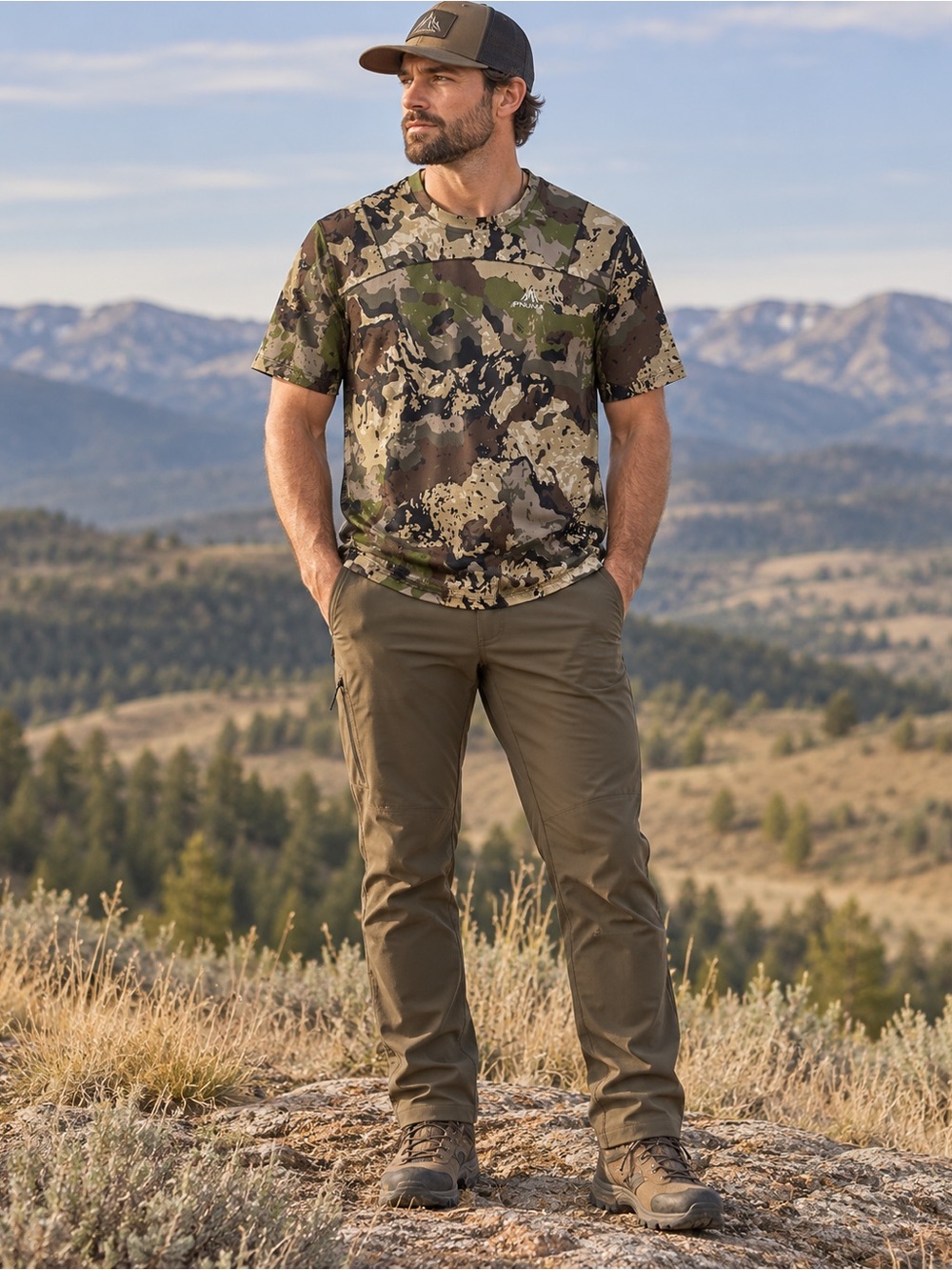 Men's Short-Sleeve Camo Performance Tee - Olive/Brown